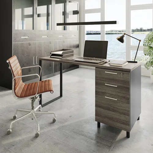 Miniatura 2 de Crafts and Comfort - Escritorio para computadora de oficina Milano de diseño moderno con 3 cajones de bloqueo, escritorio de madera industrial gris