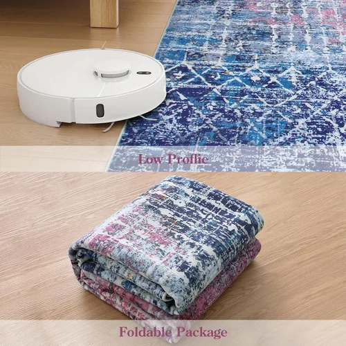 Miniatura 6 de Zealude - Alfombras abstractas boho azul rosa para dormitorio de niñas y niños, alfombra lavable de 8 x 10 pies para sala de estar y comedor