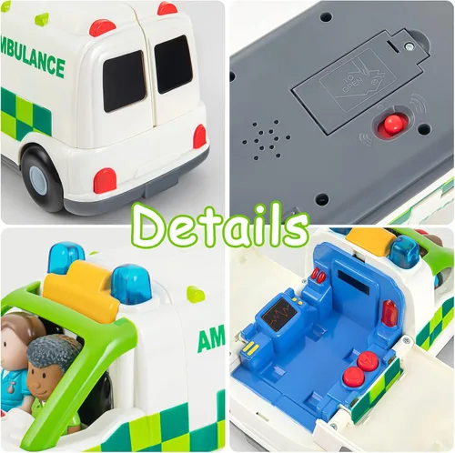 Miniatura 5 de Vehículo de juguete de ambulancia con luces y sonidos, juego de rol de rescate, juego de ambulancia, juguetes para niños de 1, 2 y 3 años, camión