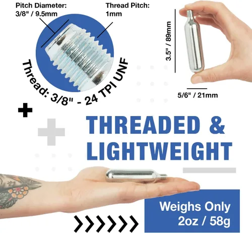 Miniatura 3 de ICO - Cartuchos de CO2 de 0.56 oz (paquete de 30), de mano, acero aleado, grado alimenticio, 100 psi, automático, a prueba de fugas, garantía de dos