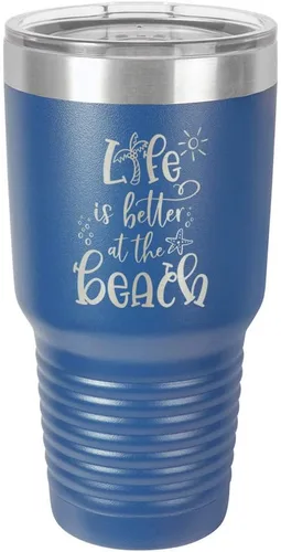 Miniatura 12 de La vida es mejor en la playa 3 grabado 30 oz vaso de acero con recubrimiento de polvo grabado láser taza de viaje de camello polar libre de BPA