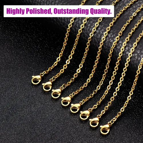 Miniatura 4 de Paquete de 24 cadenas de collar chapadas en oro de acero inoxidable a granel para fabricación de joyas, 18 pulgadas