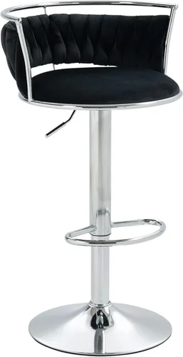 Miniatura 3 de Juego de 2 taburetes de bar giratorios de 360°, silla de bar de terciopelo ajustable a altura de mostrador moderna, taburete de metal plateado