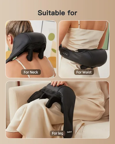 Miniatura 6 de Masajeador de cuello y hombros con calor, almohada de masaje 3D de tejido profundo para cuello, espalda, alivio del dolor de trapecio, masajeador
