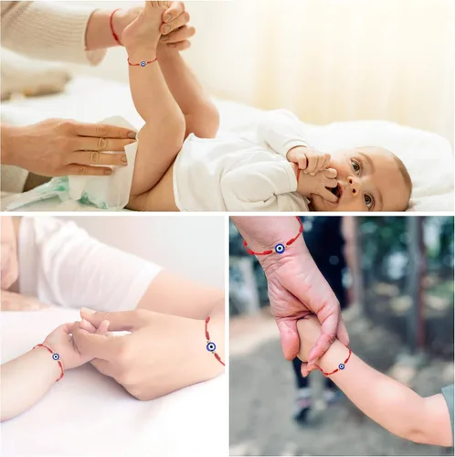 Miniatura 2 de PPJew Pulsera de 7 nudos contra el mal de ojo rojo, pulseras de protección para mamá y mí, juego de pulsera a juego de amuleto para mujeres y niñas