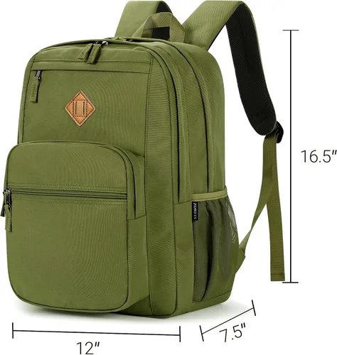 Miniatura 3 de ZORFIN - Mochila de 26 litros para la escuela, universidad y viajes, impermeable, con 8 compartimentos, Verde militar, Moderno