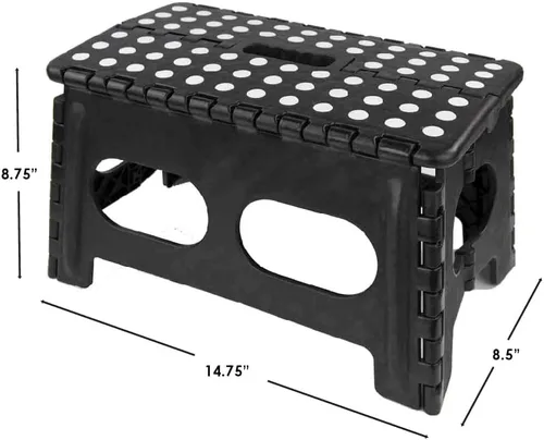 Miniatura 7 de Home Basics Taburete plegable grande de plástico con puntos antideslizantes, color negro
