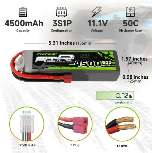 Miniatura 2 de OVONIC 3S Lipo Battery 50C 4500mAh 11.1V Lipo Batería con conector T estilo Dean para RC coche, camión, barco, avión, helicóptero, cuadricóptero