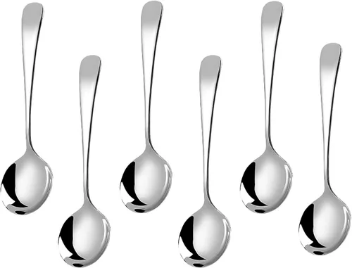 Miniatura 10 de Cucharas de sopa de acero inoxidable, cucharas de sopa de cabeza redonda 18/10, cuchara coreana moderna de acero inoxidable 304 de mango corto