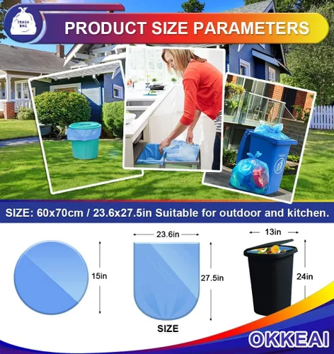 Miniatura 2 de OKKEAI Bolsas de basura azules de 8 galones para cocina, bolsas de basura fuertes de 30 litros, bolsas de basura medianas para papeleras en casa