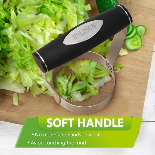 Miniatura 3 de HULISEN Picador de alimentos de borde liso, cortador manual de 3 pulgadas, cortador de alimentos de mano redondo de acero inoxidable con mango