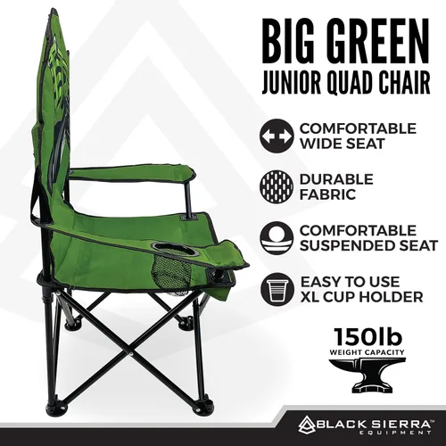 Miniatura 7 de Black Sierra Silla de campamento para niños, asiento plegable para niños que soporta 150 libras, silla de césped portátil para exteriores, incluye