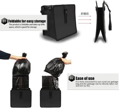 Miniatura 5 de Miytsya Pack-1 Bolsa de basura colgante para automóvil, organizador de bolsa de basura impermeable de alta calidad, 8.7 x 8.7 x 5.7 in (negro)
