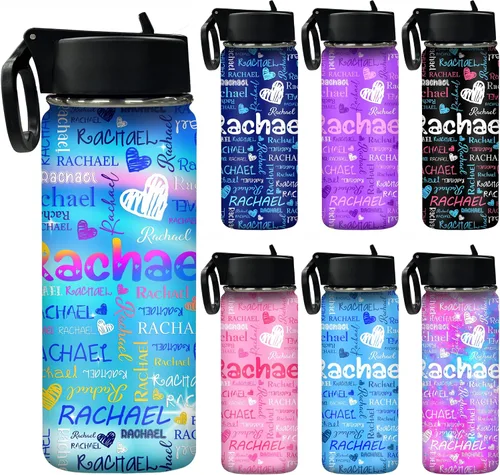 Miniatura 17 de Botella de agua personalizada, botella de agua deportiva personalizada con nombre, botella de acero inoxidable aislada al vacío con tapa