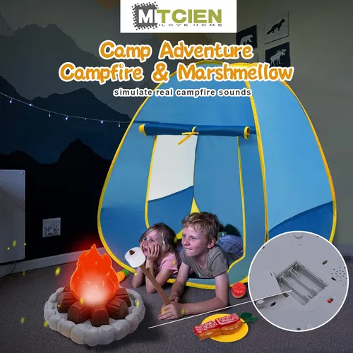Miniatura 2 de Tienda de campaña para niños y niñas con fogata de juguete, malvavisco, juguetes de frutas, juego de tienda para niños y niñas