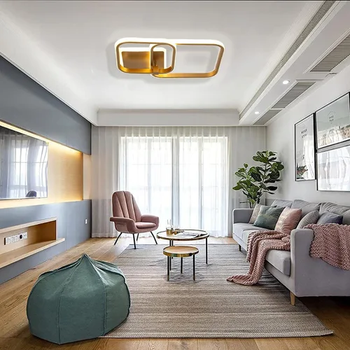 Miniatura 2 de Lámpara de techo LED moderna, lámpara de techo de montaje empotrado de 50 W, lámpara de techo cuadrada geométrica dorada para sala de estar