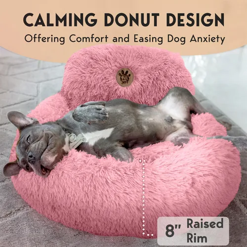 Miniatura 4 de PetJett - Cama calmante para perros pequeños, camas en forma de dona de 23 pulgadas, antideslizante y lavable, cama para mascotas de piel sintética