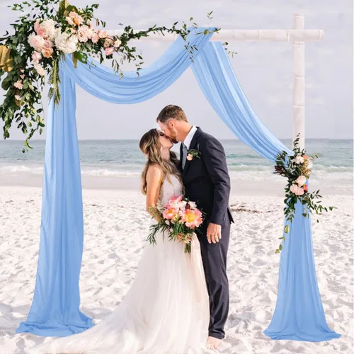Miniatura 2 de Tela de Drapeado de Arco Azul Claro Cortinas de Arco para Ceremonia de Boda 20 pies 1 Panel Tela Transparente para Drapeados Cortinaje Arqueado