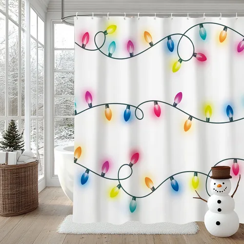 Miniatura 8 de MEHOFOND Cortina de ducha de Navidad Feliz, 183x183 cm, árbol de Navidad verde, cortina de baño de invierno, tela de poliéster impermeable