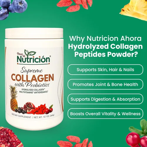 Miniatura 4 de Polvo de péptidos de colágeno hidrolizados, 12.7 onzas, suplemento de colágeno puro con probióticos y multivitamínicos, proteína de colágeno