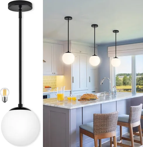 Miniatura 12 de Bagood Lámpara Colgante de Globo de 6" Dorada Lámpara Colgante de Mediados de Siglo Luces Colgantes de Globo para Isla de Cocina Acabado en Latón