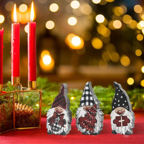 Miniatura 4 de Smile - 3 carteles de Navidad con bloques de madera, gnomos, regalos de gnomos, bandeja escalonada, para estante de mesa del hogar.
