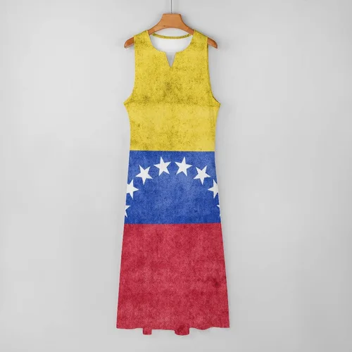 Miniatura 5 de Vestido largo hasta el tobillo de la bandera de Venezuela para mujer, sin mangas, de verano con bolsillos