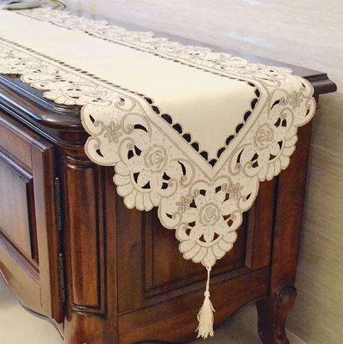 Miniatura 7 de LeLehome - Mantel de encaje bordado con flores color café