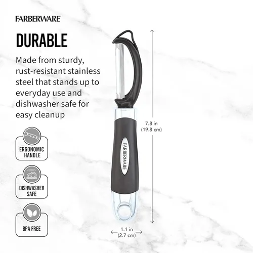 Miniatura 2 de Farberware Euro Peeler, un esencial de cocina para pelar rápida y fácilmente productos, chocolate, quesos y más. Cuenta con agujero para colgar