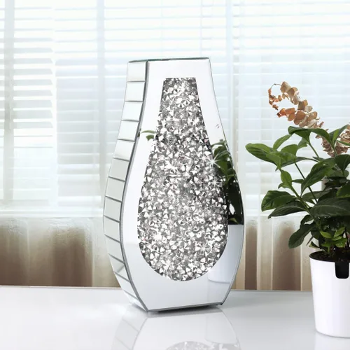 Miniatura 5 de ALLARTONLY Florero de cristal plateado con espejo de diamante triturado, jarrón de espejo decorativo de gran tamaño para decoración del hogar. En