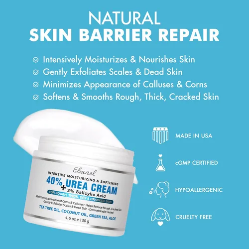 Miniatura 3 de Ebanel Crema de urea 40% más ácido salicílico 2%, crema para pies para talones secos y agrietados, rodillas, codos, manos, removedor de cutículas