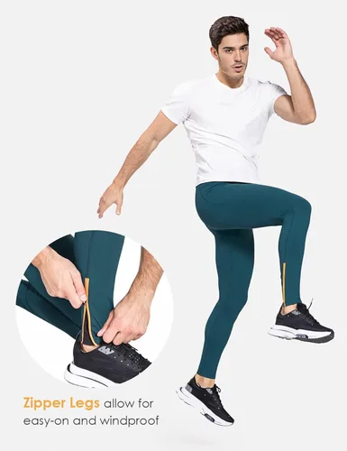 Miniatura 5 de BALEAF Mallas de correr de vellón para hombre pantalones térmicos resistentes al agua leggings con cremallera en las piernas bolsillos para ciclismo