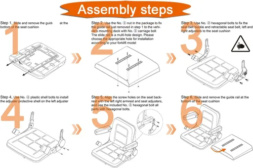 Miniatura 9 de Asiento universal para carretilla elevadora, asiento de tractor plegable con reposabrazos y cinturón de seguridad retráctil, respaldo de ángulo