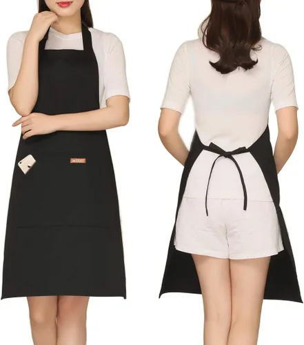 Miniatura 18 de NEWGEM Delantal 100% algodón con espalda cruzada para mujer con 2 bolsillos, correas de botón ajustables, sin dolor de cuello, delantal de chef