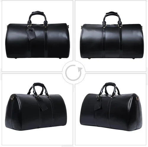 Miniatura 4 de Leathario Bolsa de viaje de cuero genuino para el fin de semana de la noche para los hombres, equipaje de mano, Negro-S, Pequeña, Vintage