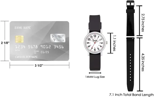 Miniatura 6 de Speidel Reloj de pulsera pequeño para mujeres. Fácil de leer, carátula pequeña, manecillas luminosas, correa de silicona, segundero, hora militar