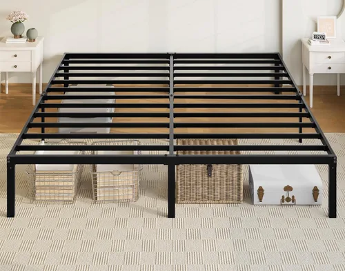 Miniatura 12 de Allewie Base de cama de tamaño matrimonial, camas de plataforma de metal de 14 pulgadas con espacio de almacenamiento, no necesita somier y fácil