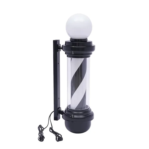 DNYSYSJ Barra de peluquería con luz LED blanca y negra, poste de peluquería tradicional exterior para peluquería, luz iluminadora de rayas