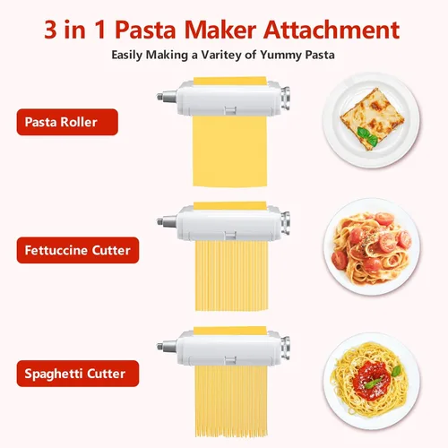 Miniatura 2 de Accesorio para hacer pasta para mezcladores Kitchenaid/Cuisinart, fabricante de fideos 3 en 1, juego de rodillos de pasta, cortador de espaguetis