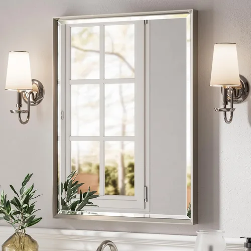 Miniatura 14 de Espejo de baño negro, espejo de baño biselado de 16 x 24 pulgadas para pared, espejo con marco negro antioxidante para decoración de baño, sala