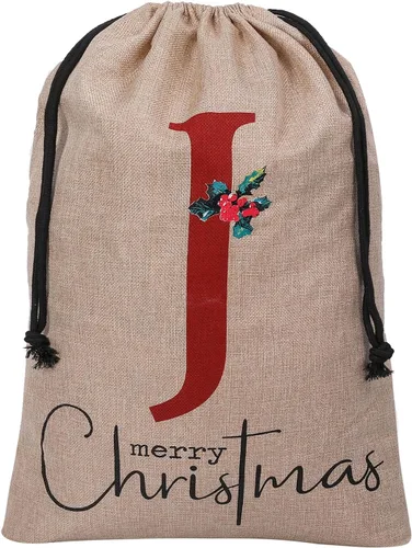 Miniatura 12 de Subyan Bolsa de regalo de Navidad de arpillera de 27 x 23 pulgadas, extra grande, reutilizable, personalizada, con monograma, con cordón