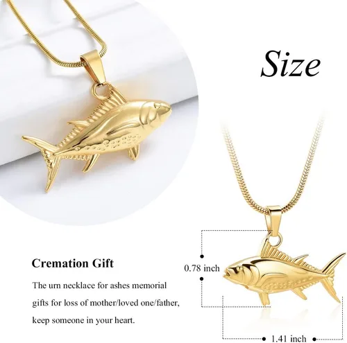 Miniatura 2 de Imrsanl Joyería de cremación para cenizas, collar de urnas de pescado para hombres y mujeres, joyería conmemorativa, gancho de pescado, cenizas