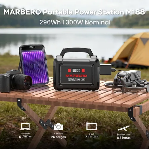 Miniatura 2 de MARBERO Generador solar de 296 Wh con paneles solares, estación de energía portátil de 60 W con generador solar de onda sinusoidal pura de 300 W
