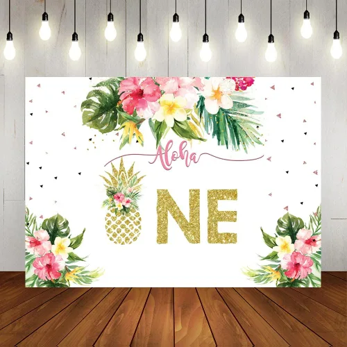 Lofaris Fondo de fiesta de verano con diseño floral tropical hawaiano de piña, piña, decoración de fiesta de cumpleaños para niños, 7 x 5 pies
