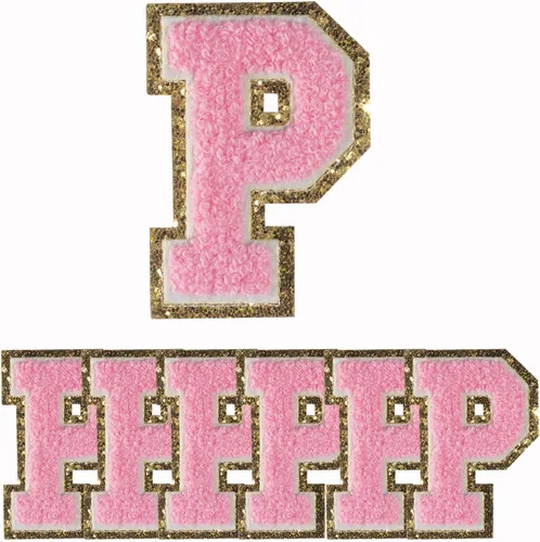 Miniatura 49 de 4 PCS Parches de Letras de Felpilla Negra, Letras Bordadas por Transferencia de Calor, Parches con Purpurina, Parches de Letras Universitarias