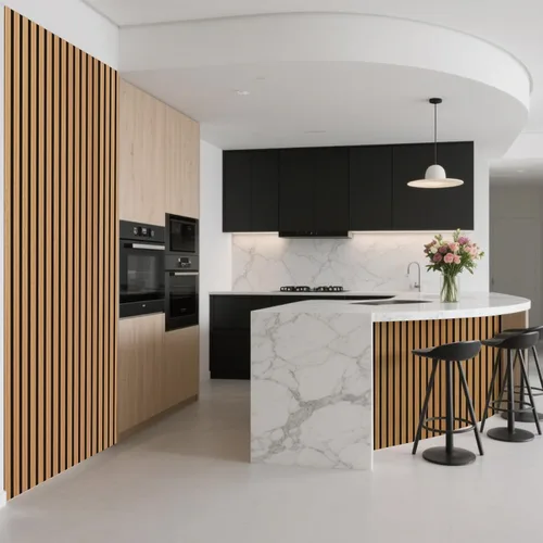 Miniatura 3 de Panel de pared de listones acústicos de madera Art3d con diseño roll-flat - Paneles absorbentes de sonido de 95.3 x 23.8 pulgadas para columnas