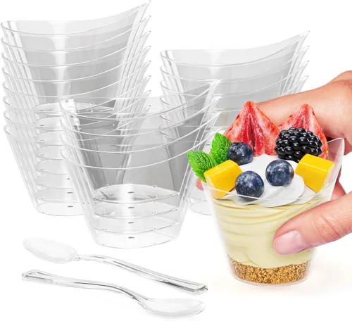 Miniatura 8 de Exquisite Mini tazas de postre con cucharas, 200 unidades, 4 onzas, taza de pudín de plástico transparente con cucharas de degustación, 100
