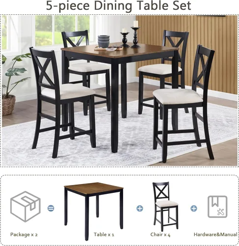 Miniatura 5 de LUMISOL Juego de mesa de comedor de 5 piezas con 4 sillas, juego de mesa de cocina de granja para lugares pequeños, cocina, comedor, negro y roble