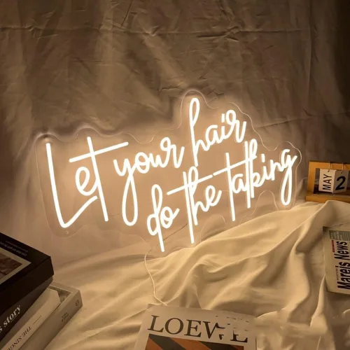 Miniatura 3 de Letrero de neón con luz LED de 20 pulgadas de Let Your Hair Do The Talking Beauty Salon Room de salón de belleza, decoración de pared hecha a mano