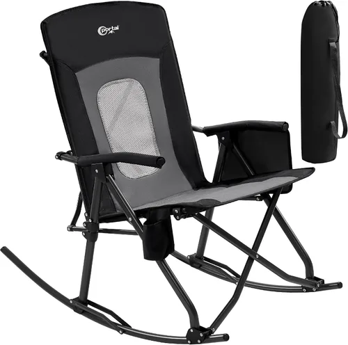 Miniatura 17 de PORTAL Silla mecedora plegable de gran tamaño para acampar, portátil, para exteriores, con respaldo alto, reposabrazos duros, bolsa de transporte